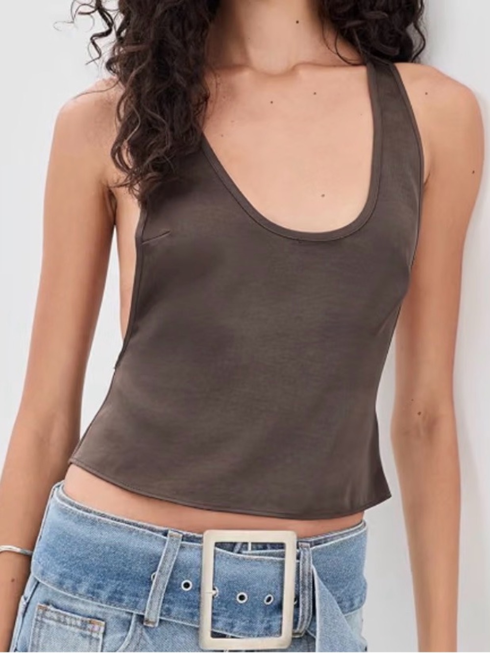 Lioness Brown Scoop Neck Cropped Tank